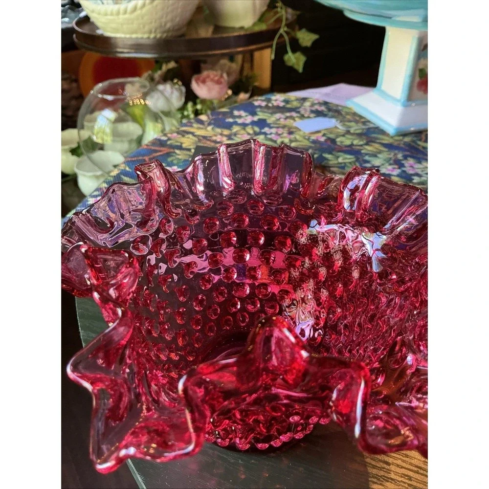 Vintage Fenton Cranberry Pink Hobnail 6.5